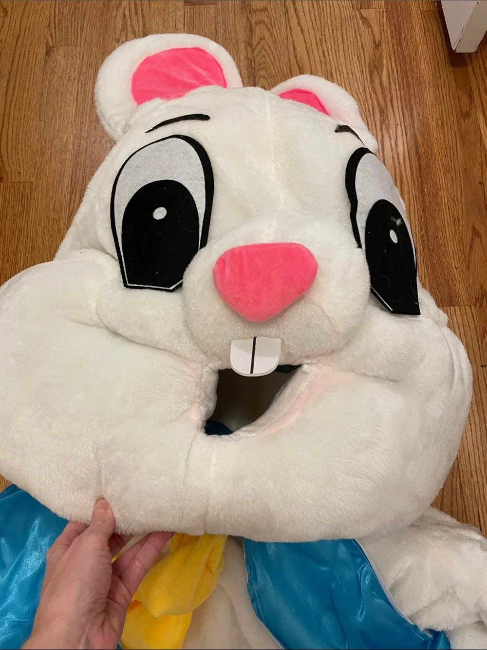 White Bunny  Costume with Blue Vest and Pink Gloves